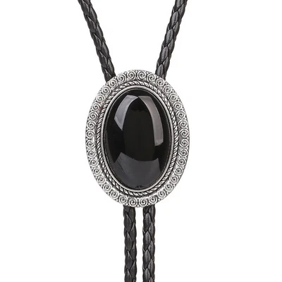 Натуральный черный агат Bolo галстук мужской свадебное ожерелье Western ковбой винтажный подарок - Изображение 1 из 4