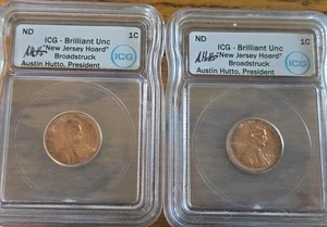 ICG  Broadstruck 1988 & 87 Lincoln  Penny  Error “New Jersey Hoard” Austin Hutto - Picture 1 of 6