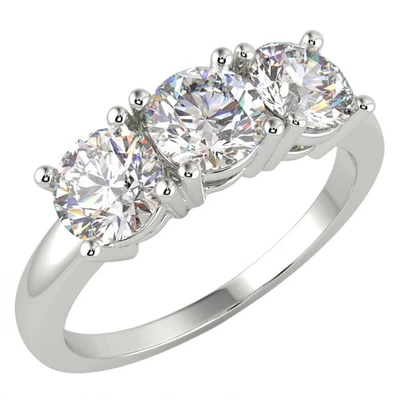 1.57 Ct Round Cut VS1/D Diamond Trilogy Engagement Ring 14K White Gold - Image 1 of 4