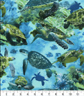 Tissu tortues de mer bleu océan vert aquatique poisson nautique 100 % coton courtepointe BTY