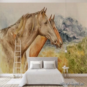 Fotomural no tejido papel pintado murales pintura al óleo de dos caballos 3286 - Imagen 1 de 4