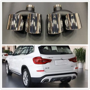 1Pair Rear Exhaust Pipe Tail Throat Chrome Muffler Fit For BMW X3 X4 2018-2020 - Picture 1 of 7