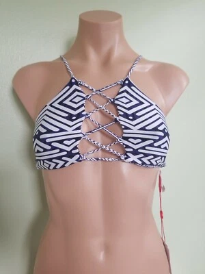 Top de bikini Red Carter reversible azul marino cuello alto con cordones S AD47  Foto 1 de 4