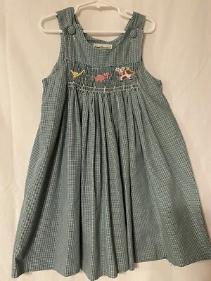 Amanda Remembered size 3 Green White Smocked Farm Animals Sleeveless Dress Girls - Image 1 of 4