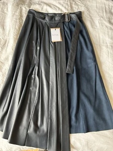 Paul Smith Navy Leather Suede Asymetrical MIDI Wrap Kilt Skirt 12 BNWT - Picture 1 of 7