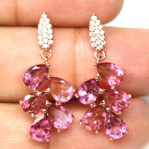 5 x 7 mm. Pink Mystic Topaz & Cubic Zirconia Earrings 925 Sterling Silver