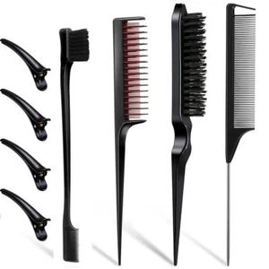 8pcs/set Makeup Triple Teasing Comb Set Edge Control Hair Comb Barber - Imagen 1 de 13