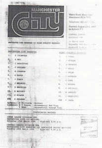 Manchester City Reserves v Wigan Athletic Reserves 1985/6 (6 Mar) Single Sheet - Picture 1 of 1