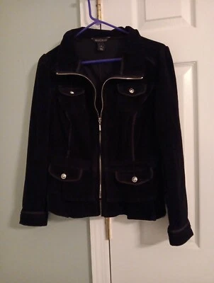 White House Black Market Jacket Women's 4 Black Corduroy Full Zip Pockets Ruffle - Image 1 of 4