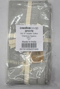 Creative Co-Op Blue Chambray Embroidered Napkins with Tassels 4 Count 18" x 18" - Picture 1 of 6