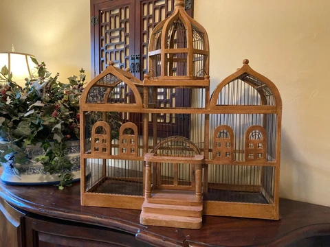 Antique Victorian French Wood/Wire Taj Mahal Dome Bird Cage House-NO SHIPPING Cover