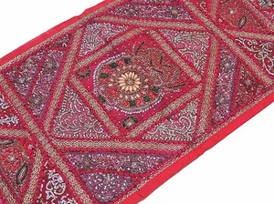 Hot Pink Kundan Beaded Sari Tapestry Ethnic Decorative Wall Hanging Textile 60" - Picture 1 of 5