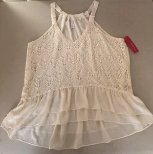 Camiseta sin mangas corta Xhilaration con volantes de encaje para mujer X-grande crema marfil - Imagen 1 de 7