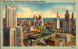 Postal de colección Chicago IL Air View Lake Michigan Air Sky View 1942 - Imagen 1 de 2