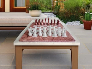 Brand New Hand Crafted Marble/Onyx Chess Board Set-Nowshera Pink & White - 38 cm - Picture 1 of 15