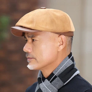 Men's retro cowhide British Octagonal painter hat outdoor beret Newsboy Caps - Picture 1 of 12