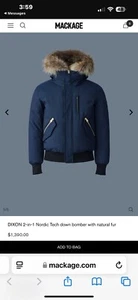 NWT MENS MACKAGE DIXON NORDIC TECH DOWN BOMBER NAVY/NATURAL FUR Size 42 XL - Picture 1 of 13