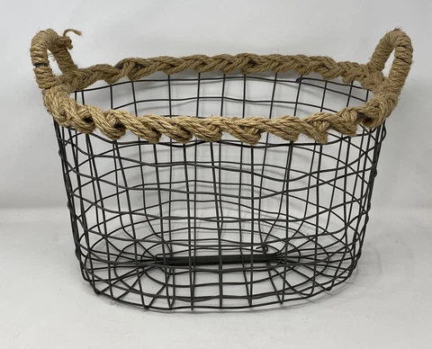 Vintage Large Metal Wire Egg Gathering Basket Old Farm Decor Shabby Primitive Cover