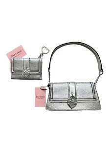 Juicy Couture Silver Metallic Simply Perfect Shoulder Bag & Tab Card Wallet NEW - Picture 1 of 5