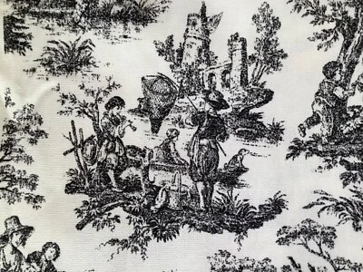 Waverly Screen Print Rustic Toile black cream toile fabric  2 yards  - Image 1 of 4