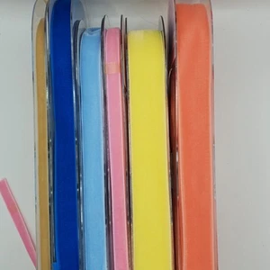 Velvet Ribbon Job Lot 6 Reels 60m Total Length Blue Pink Yellow Beige Card Dress - Picture 1 of 13