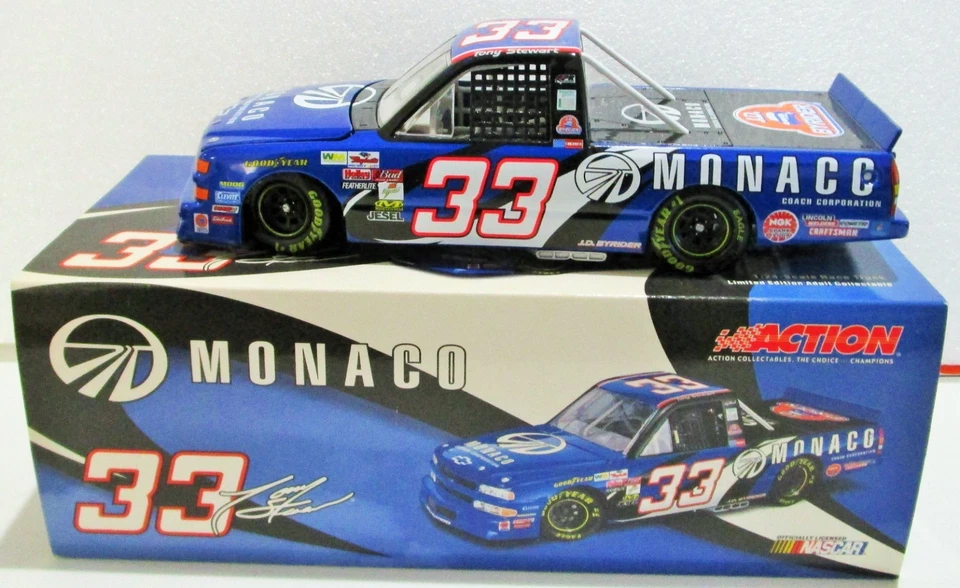 2002 action 1:24 #33 tony stewart monaco motorcoaches chevy race truck blu - Immagine 1 di 1