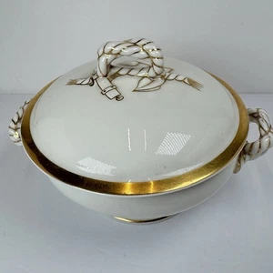 Antiguo plato cubierto Haviland Limoges Francia 1800 mango de cuerda borde dorado pequeño - Imagen 1 de 20