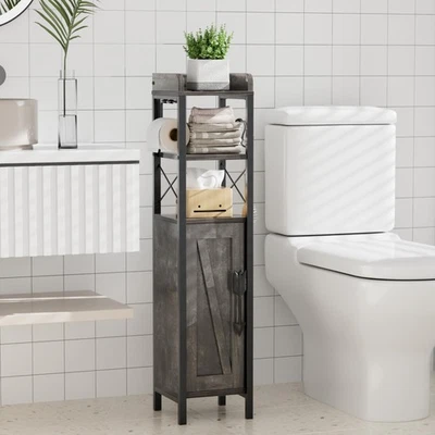 Armario de almacenamiento de baño pequeño, soporte de papel higiénico delgado con estantes y metal... Foto 1 de 4