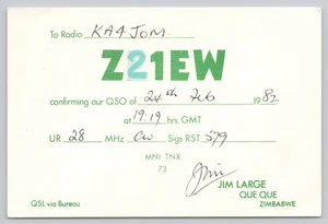 Ham Radio QSL Z21EW African Zimbabwe Que Que Postcard - Picture 1 of 2