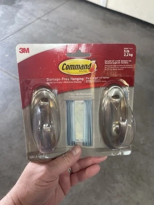 3M Command Curtain Rod Hooks 银色 全新 — 第 1/4 张图片