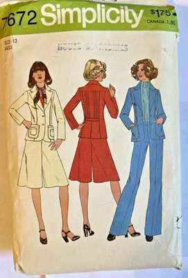 Simplicity 7672 VTG Pattern Jacket  Pantskirt & Pants SUIT Sz 12 - Image 1 of 3
