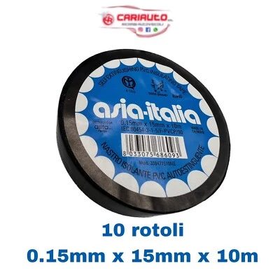 ASIA ITALIA 10 Pezzi Rotoli Nastro Isolante, Nastro Isolato, Colore Nero 10 Metri