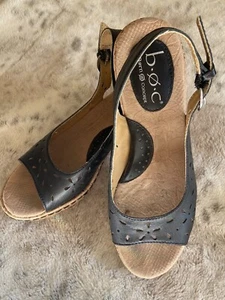 BOC Born Concept C68003 Women's Size 6 Black Leather Cork Wedge Heels - Picture 1 of 8