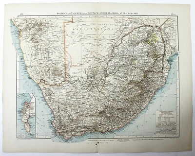 1898 Mapa alemão da África do Sul britânica e alemã litografia colorida 18 x 23 - Imagem 1 de 2