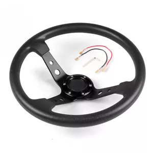 350mm 14inch Deep Dish 6 Bolt Racing Steering Wheel PU Leather Horn Button Black - Picture 1 of 7