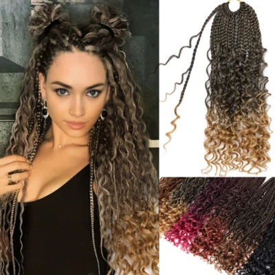Pre-looped Boho Crochet Braids As Human Hair Curls Goddess Braid Wavy Extensions - Image 1 of 4