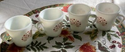 4pc Set D Handle Pyrex Summer Impressions Ginger Brown Flower Coffee Cup Mug Vtg - Image 1 of 4