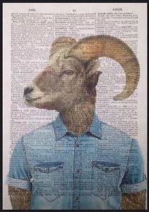Vintage Ram Head Print Dictionary Page Wall Art Picture Sheep Animal Hipster - Picture 1 of 2