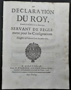 [Ancien Régime] DECLARATION DU ROY servant de règlement pour Consignations 1694 - Imagen 1 de 1