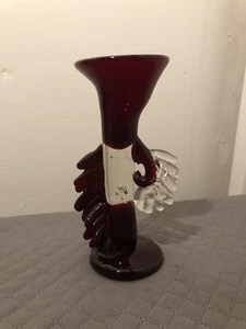 Vintage Murano Clear And Red Art Glass Ruffle Decorative Stand Home Decor D1 - Picture 1 of 6
