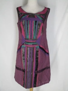 Ranna Gill Anthropologie Brown Embroidered Dress Cut Out Back M Linen Blend - Picture 1 of 4