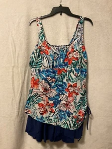 Azul by Maxine 20W Swimsuit One Piece Floral Bathing Suit with Skirt - Picture 1 of 3