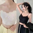 Women Casual Lace Spaghetti Strap Crop Tube Top with Chest Pad Wirefree Bralette