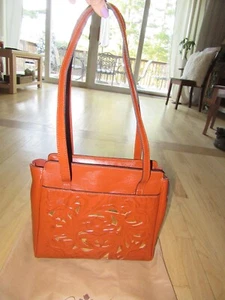 CL/PATRICIA NASH LEDERHANDTASCHE MIT CUTOUT-TOOLED/METALLIC/BRAUN! - Bild 1 von 11