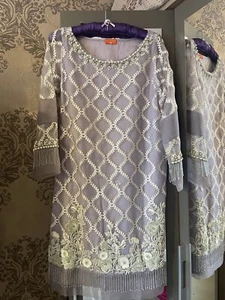 asian pakistani indian wedding/party wear lavender embroidery organza 2pc - Picture 1 of 24