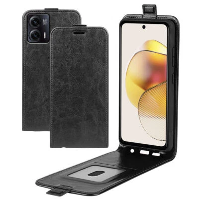 Funda tipo billetera de cuero magnética abatible vertical arriba y abajo para teléfono Motorola Foto 1 de 4