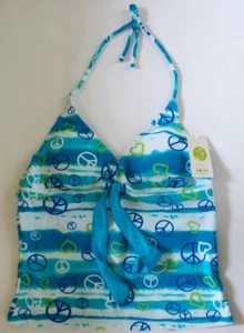 Girls TANKINI TOP Size 16 Multi Colors Blue PEACE HEART Stripe Tie Dye New - Picture 1 of 6