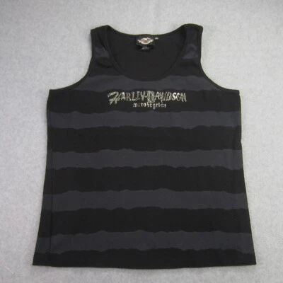 Top de Tanque Harley Davidson para Mulheres 2XL Preto Cinza Listrado Stretch Bejeweled USA - Imagem 1 de 4