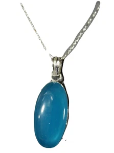 New Blue QUARTZ Oval Pendant 925 Silver Bamboo 22" Necklace Set imitation stone - Bild 1 von 5