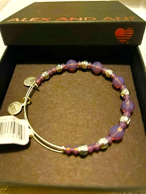 Pulsera Alex and Ani Facetada Púrpura Cristal Swarovski Pulsera Ampliable Nueva Foto 1 de 2